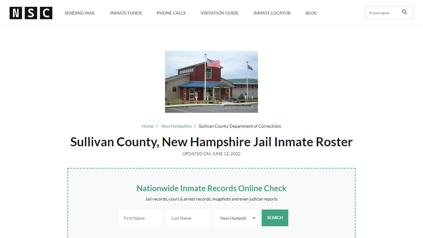 Sullivan County, New Hampshire Jail Inmate List